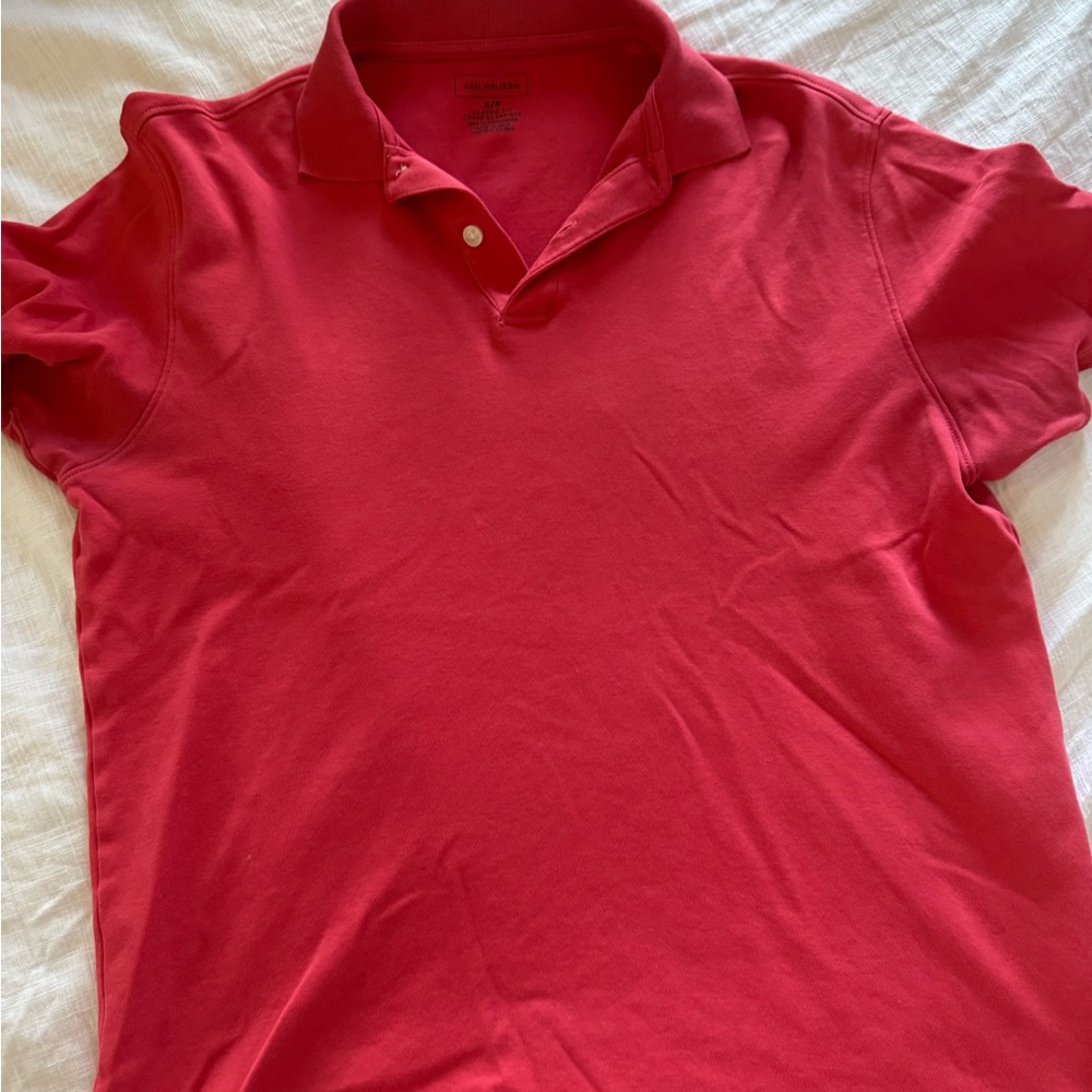 Small  Van Heusen Men Polo Shirt red Short Sleeve Collar Casual Classic
